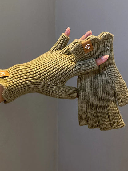 Fingerless Knitted Gloves - Yellow Green One Size