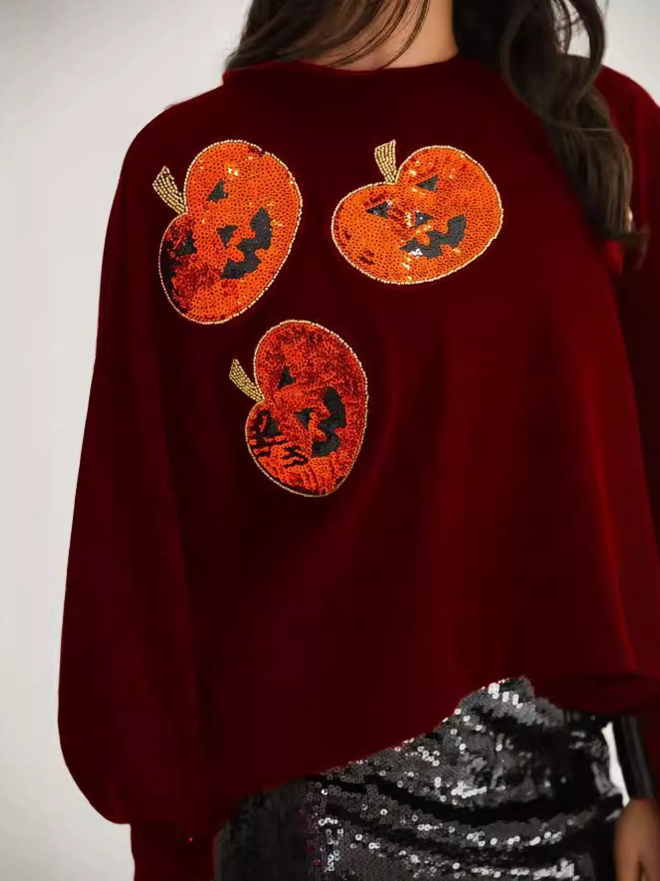 Halloween Pumpkin Round Neck Sweatshirt - Red