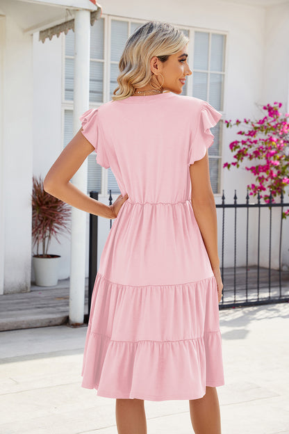 Ruched Notched Cap Sleeve Dress | AdoreStarr