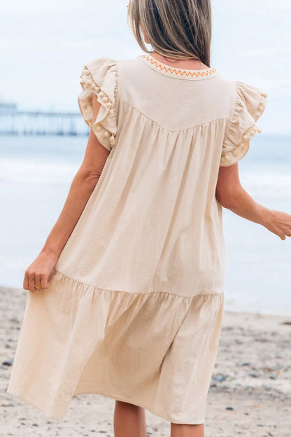 Floral Pom Pom Ruffle Sleeves Mini Dress -