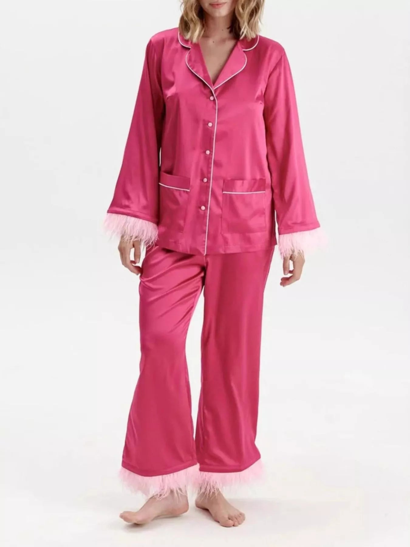 Silky Button Up Top and Pants Lounge Set -