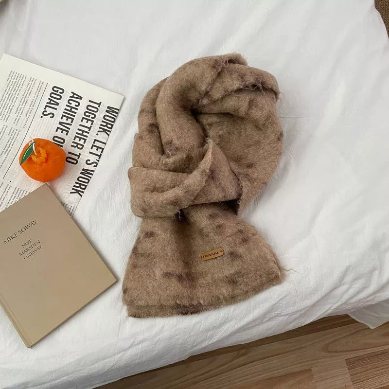 Soft Fuzzy Contrast Scarf - Khaki One Size