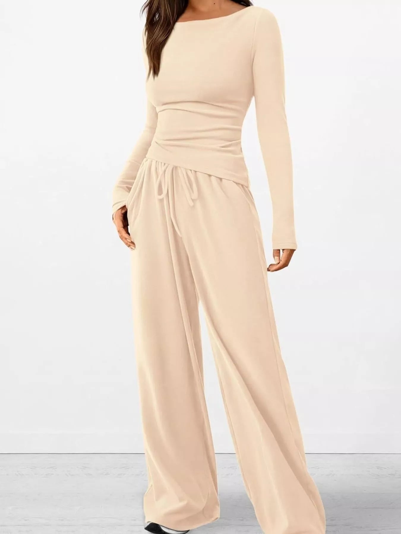 Long Sleeve Top and Wide Leg Pants Set -