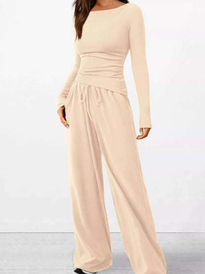 Long Sleeve Top and Wide Leg Pants Set -