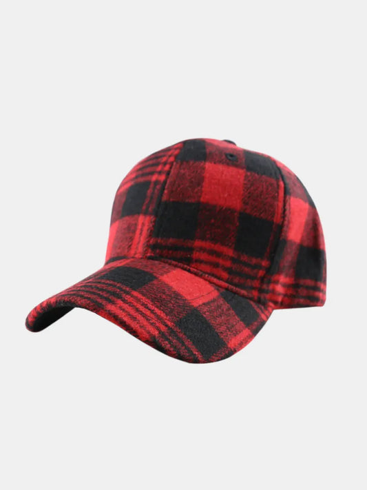 Plaid Cotton Baseball Cap - Red One Size