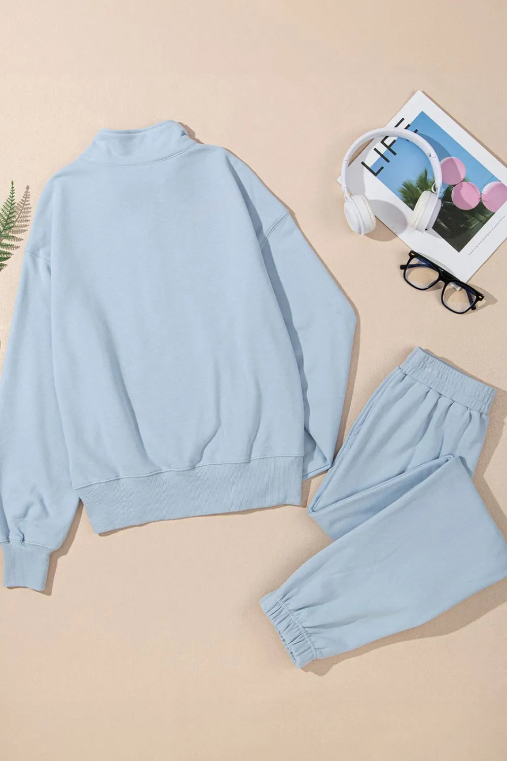 Half Zip Long Sleeve Top and Joggers Set -