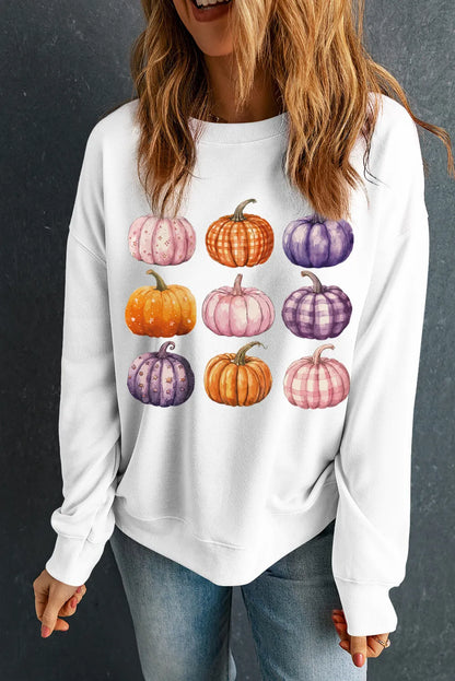 Pumpkin Graphic Long Sleeve Sweatshirt - White