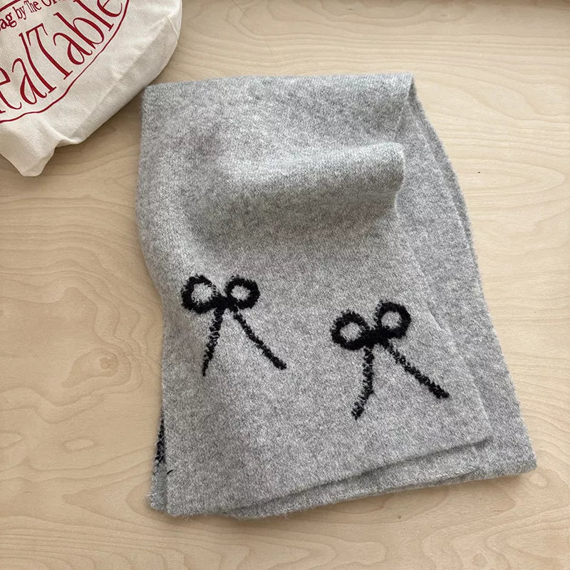 Bow Winter Scarf - Gray One Size