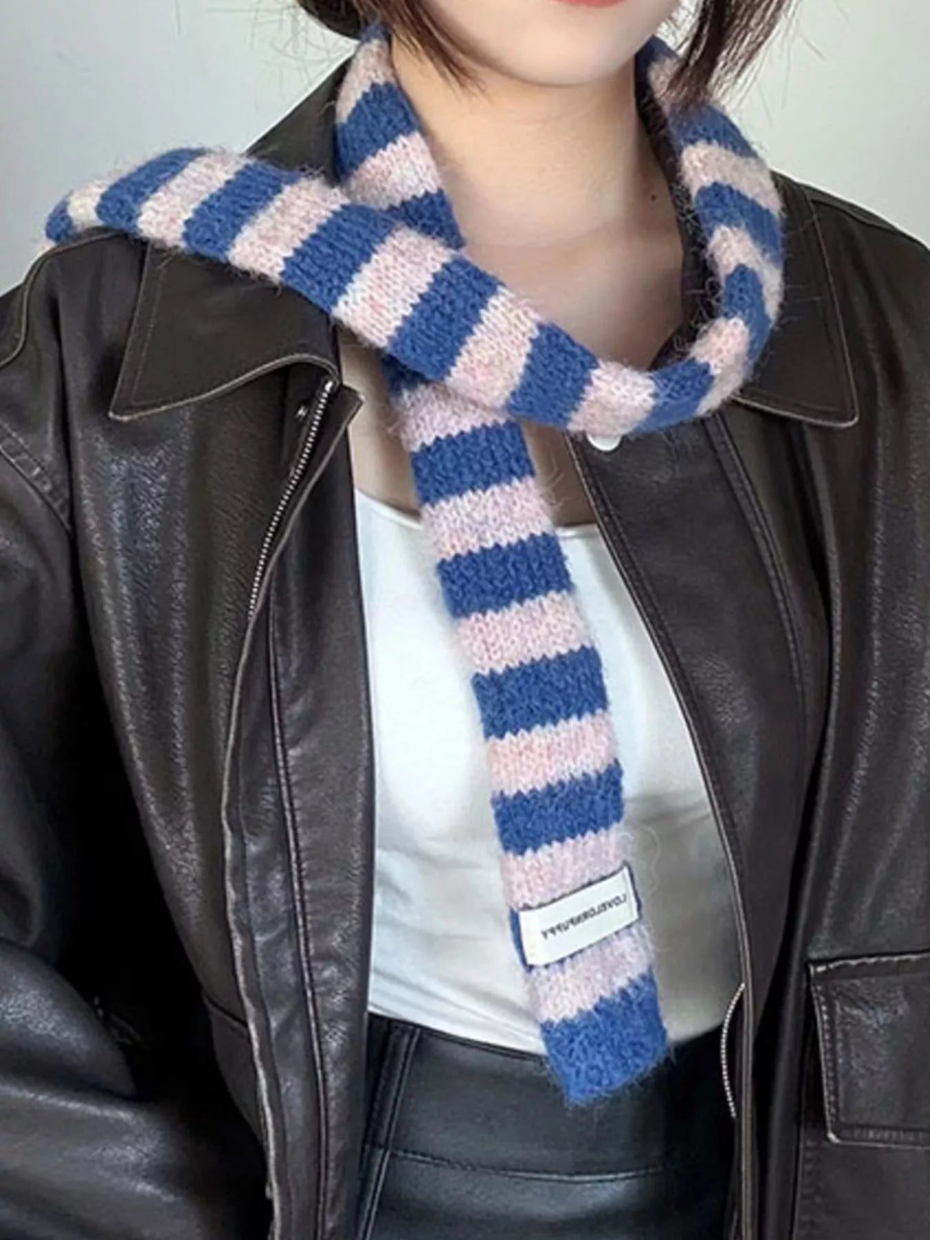 Striped Knitted Warm Scarf - Light Indigo One Size