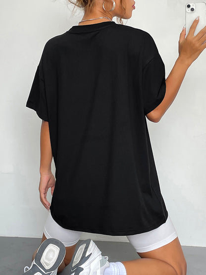 Round Neck Short Sleeve Ghost Graphic T-Shirt - Black