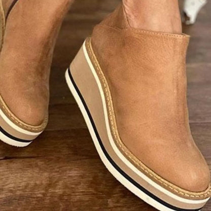 Ankle Wedge Boots with Zipper - Tan