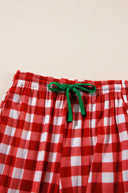 Plaid Collared Neck Long Sleeve Top and Pants Set -
