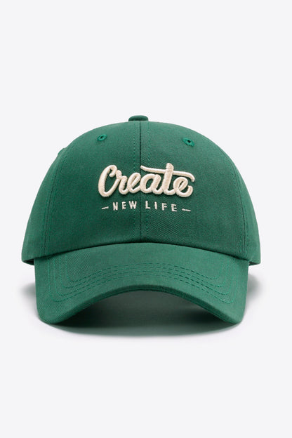 CREATE NEW LIFE Adjustable Cotton Baseball Cap - Green One Size