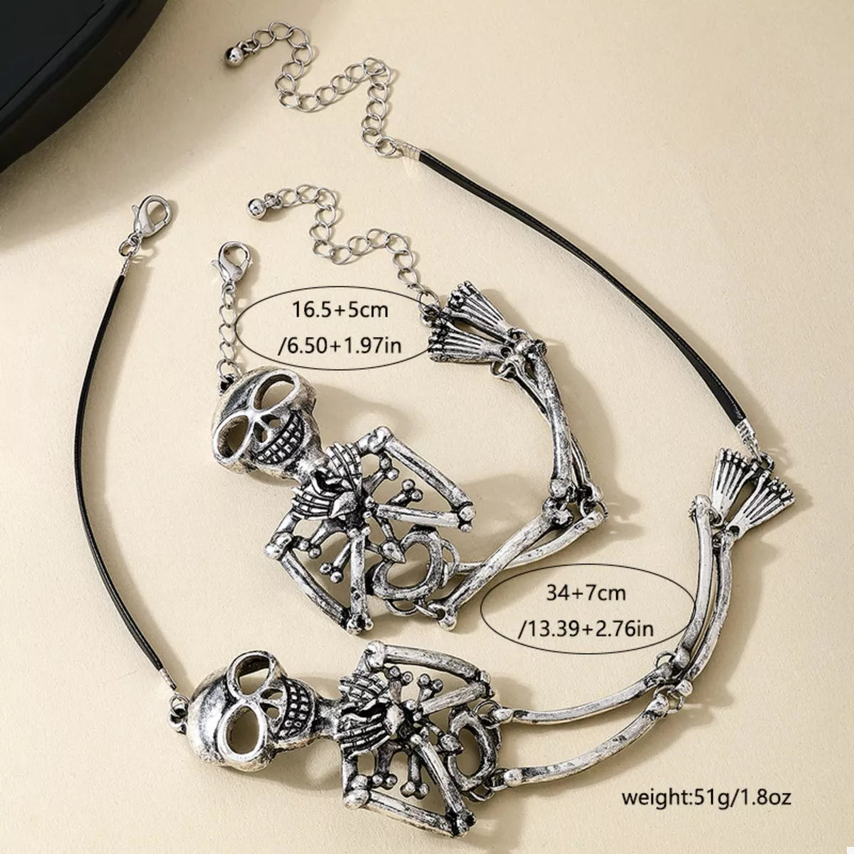Skull Necklace and Bracelet Jewelry Set -