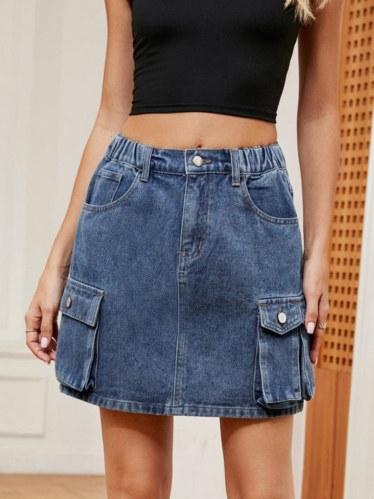 High Waist Denim Skirt - Dark Blue