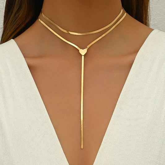2-Piece Gold-Plated Heart Necklace - Gold One Size