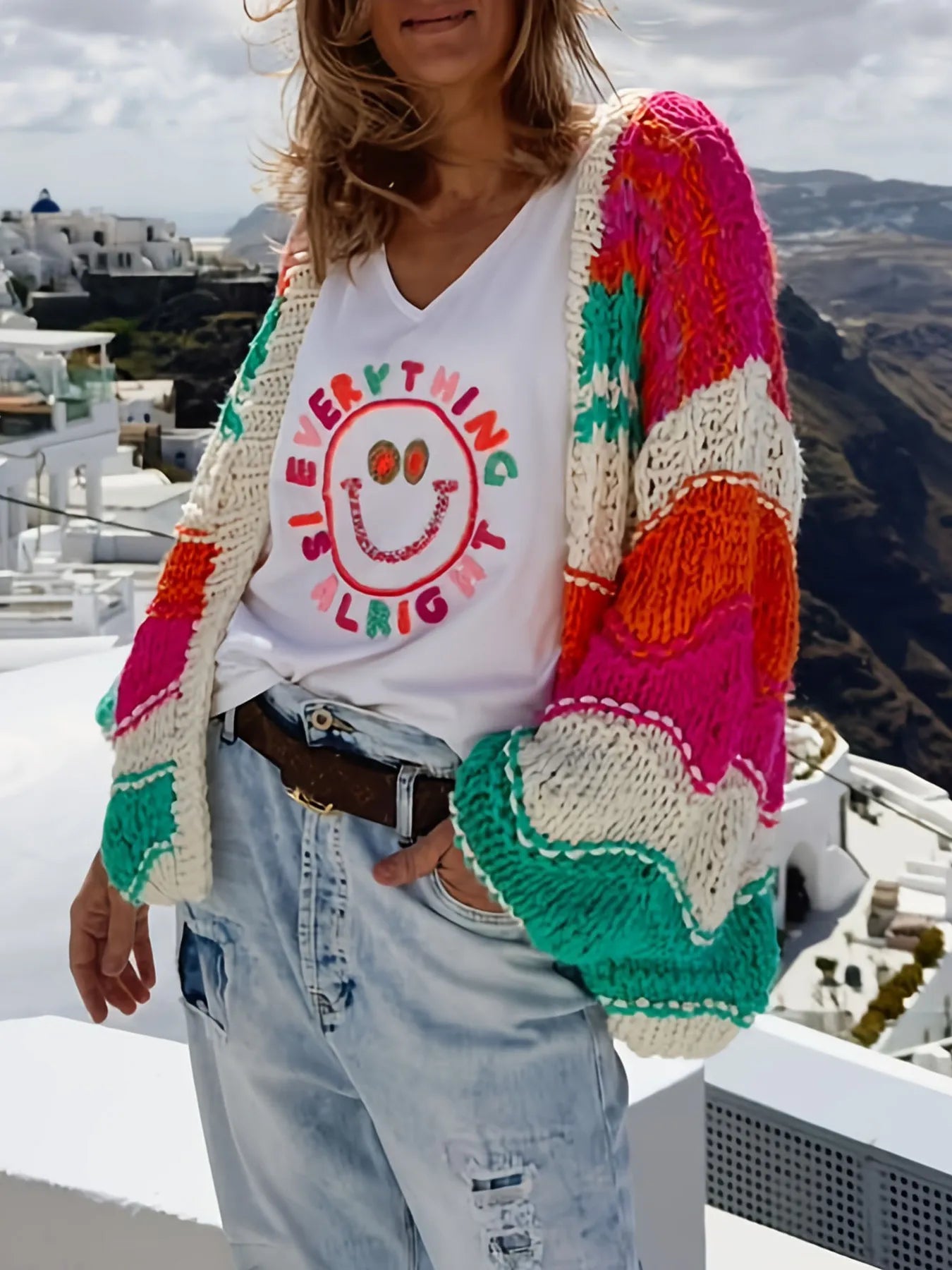 Color Block Open Front Cardigan - Deep Rose
