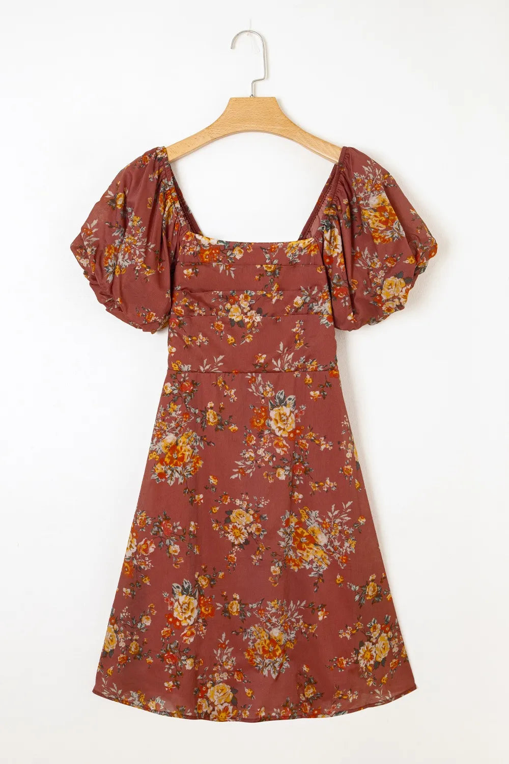 Floral Puff Sleeve Knot Open Back Mini Dress -