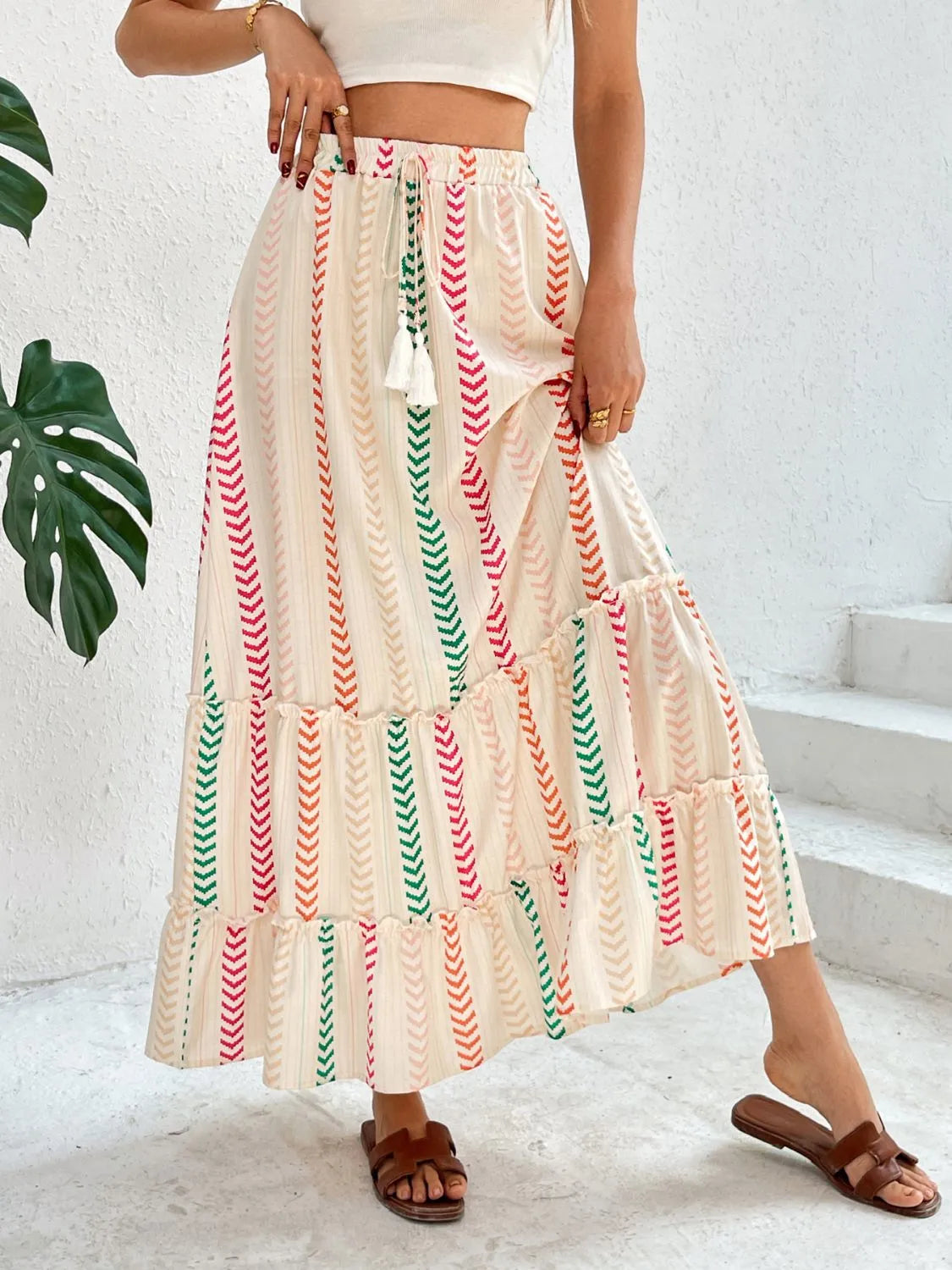 Frill Printed Maxi Skirt - Multicolor
