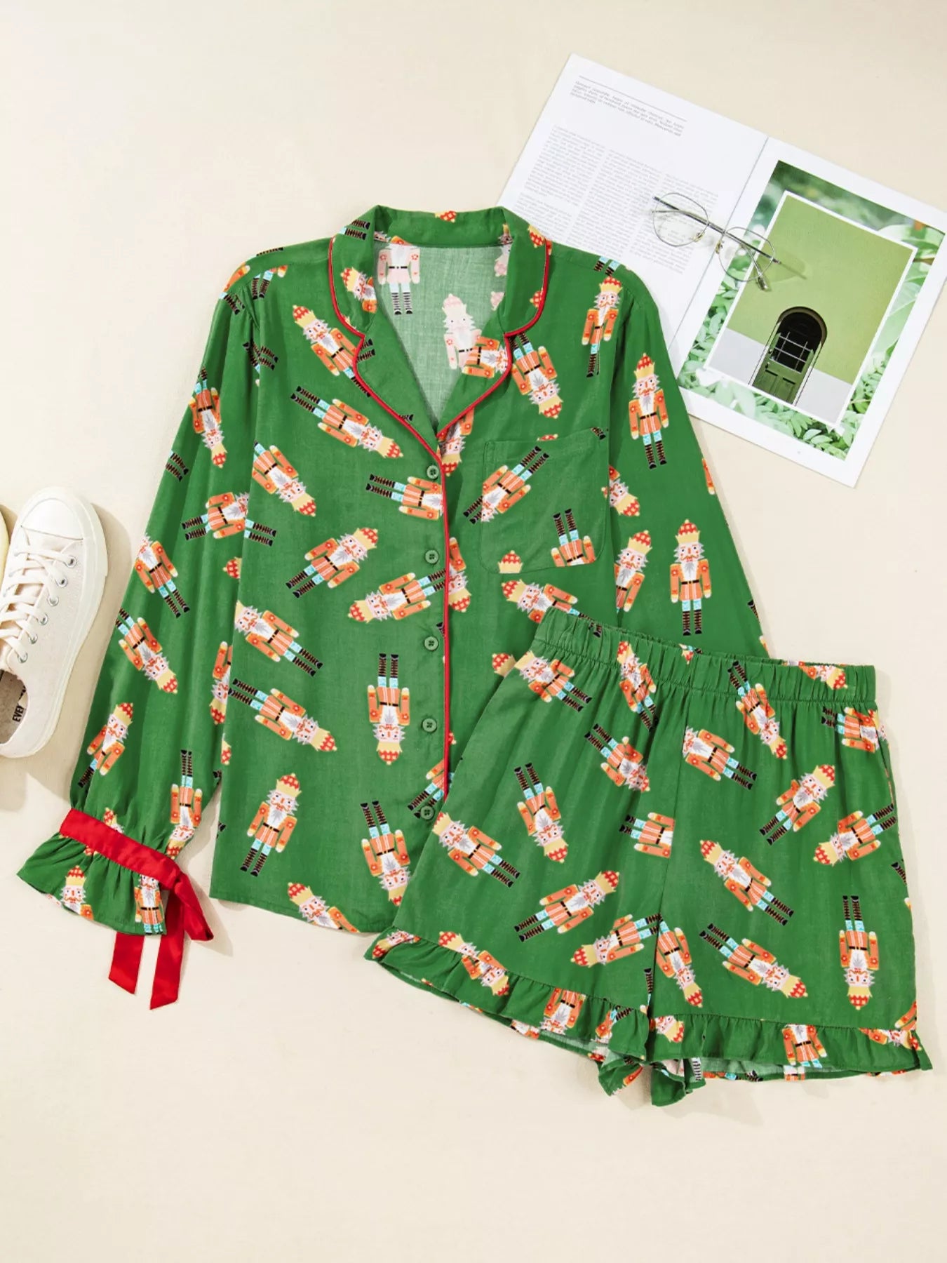 Nutcracker Button Up Top and Shorts Lounge Set -