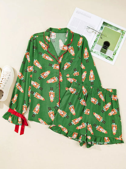 Nutcracker Button Up Top and Shorts Lounge Set -