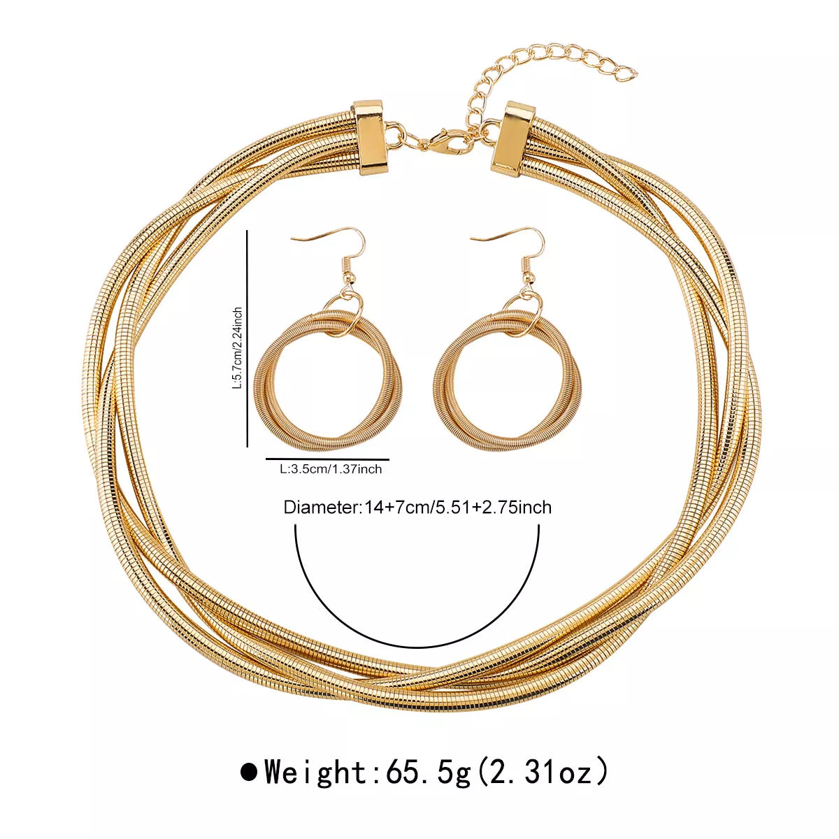 Multi-Layered Earrings and Necklace Jewelry Set -