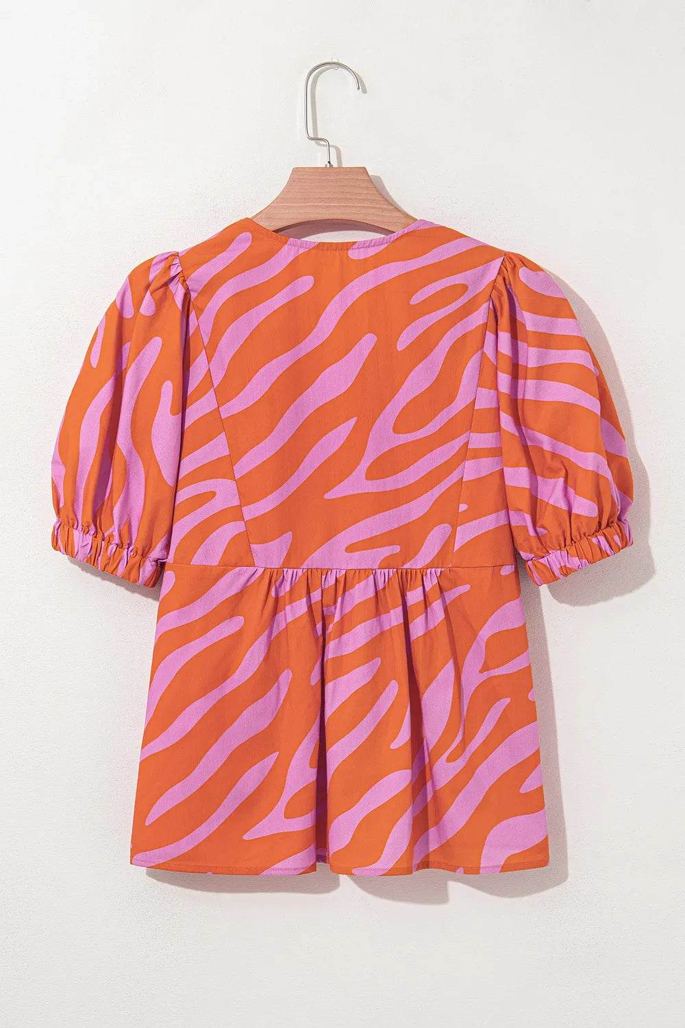 Zebra Stripe Print Ruched Cuff Half Sleeve Blouse -