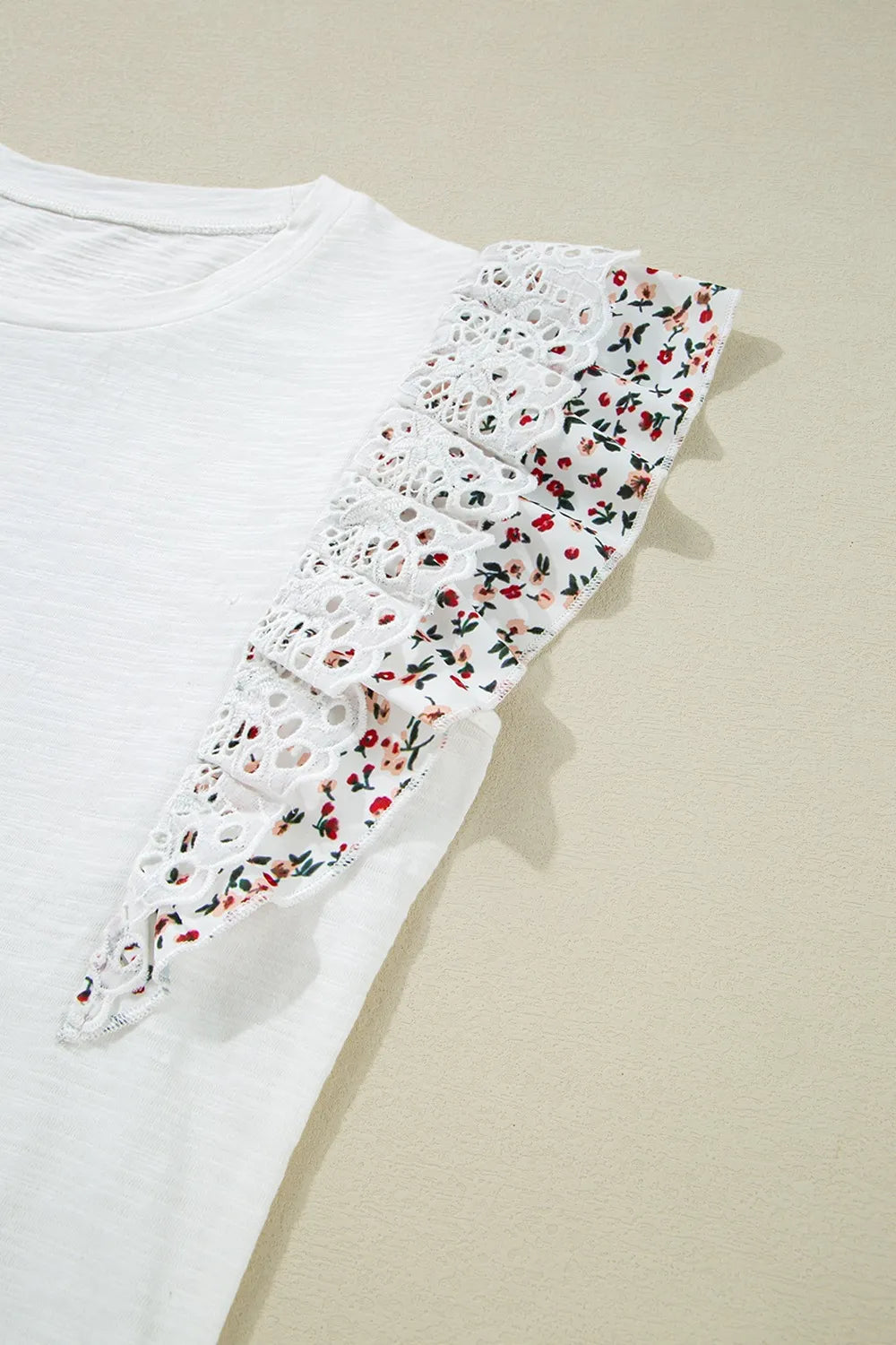 Floral Lace Patched Butterfly Sleeve Blouse - White