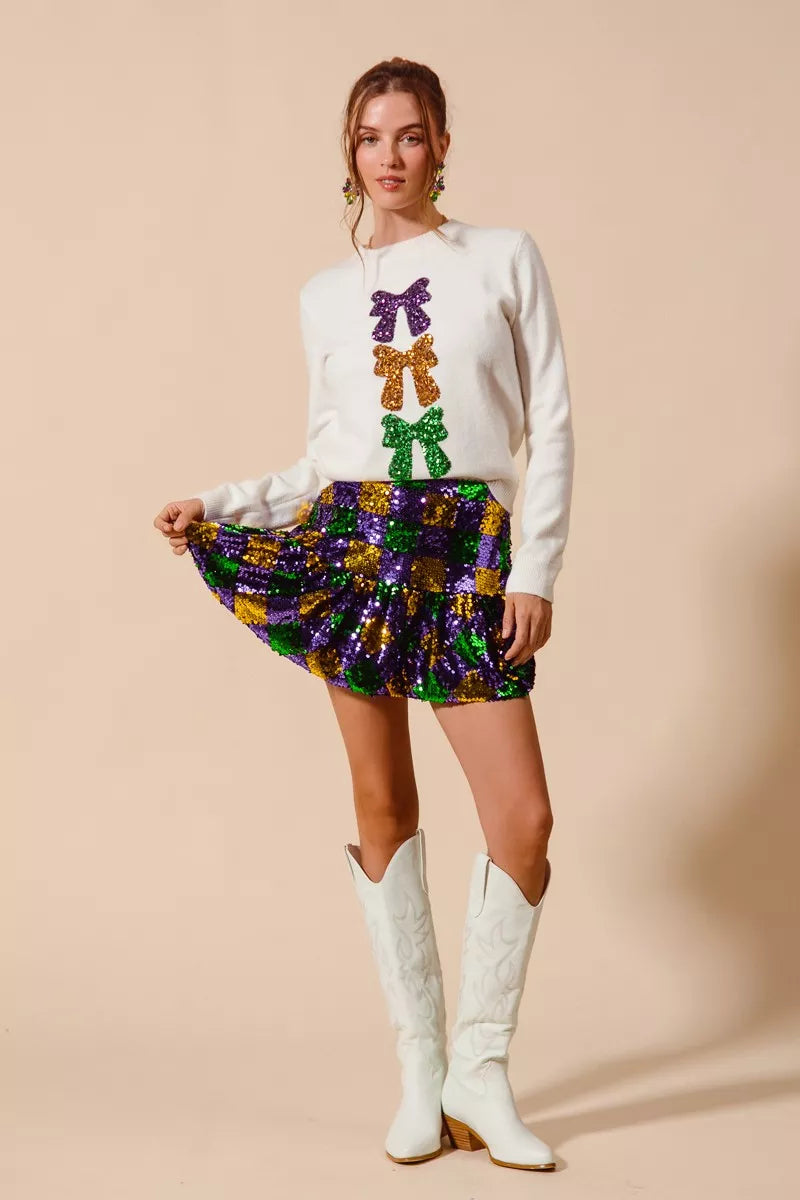 Mardi Gras Checker Sequins Mini Skirt -