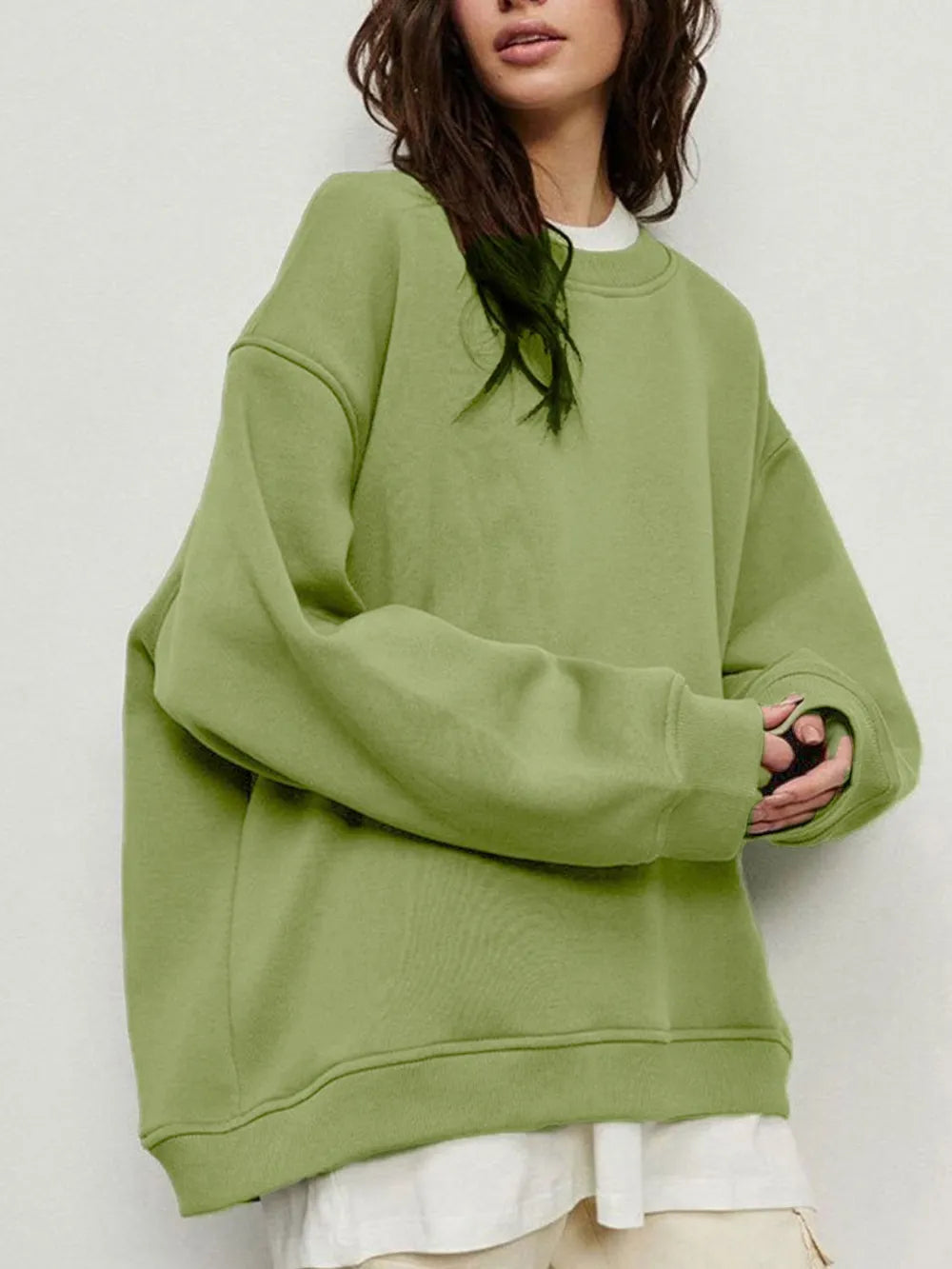 Round Neck Dropped Shoulder Long Sleeve Sweatshirt -