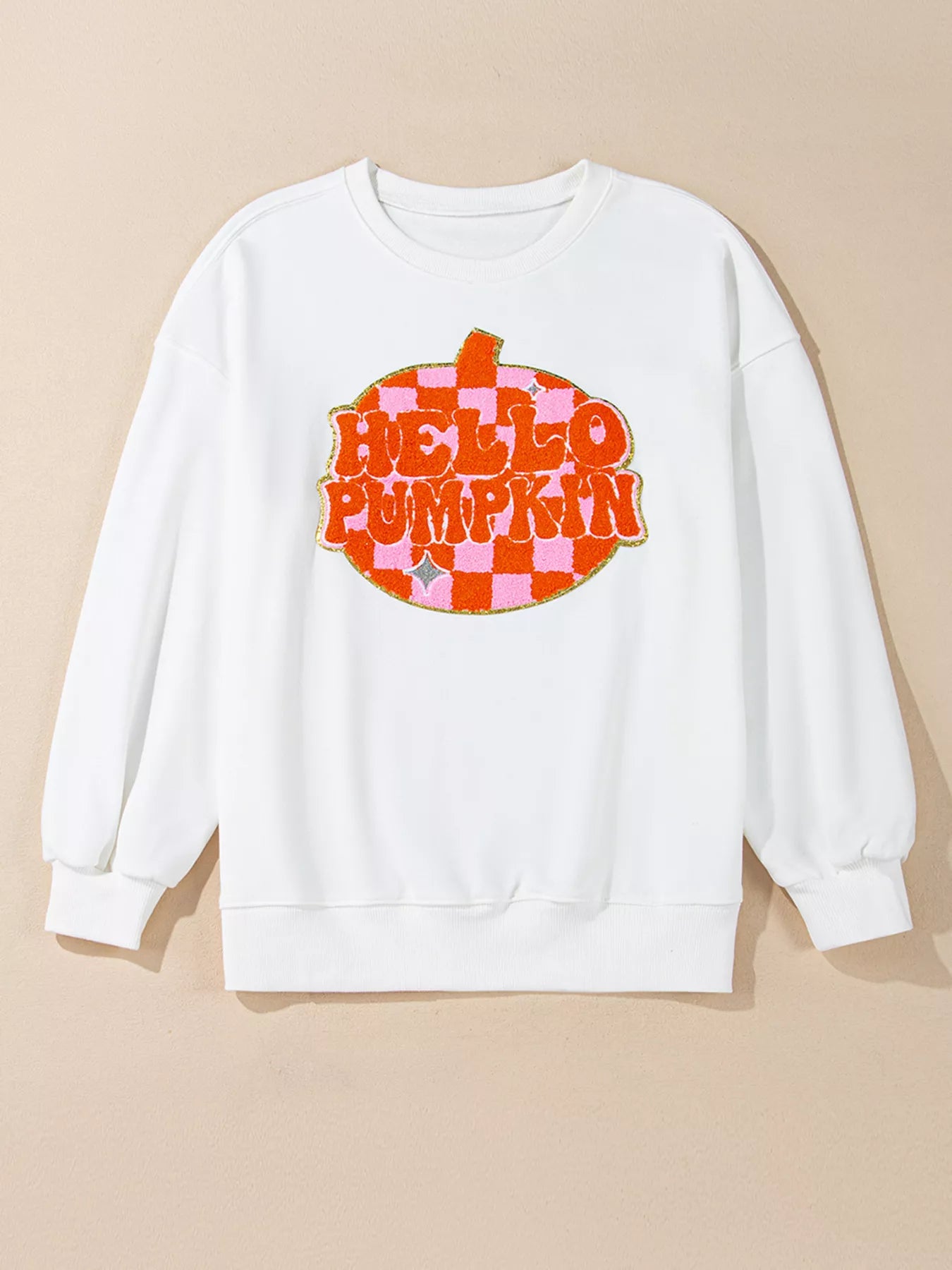 Pumpkin Patched Pattern Long Sleeve Sweatshirt - White