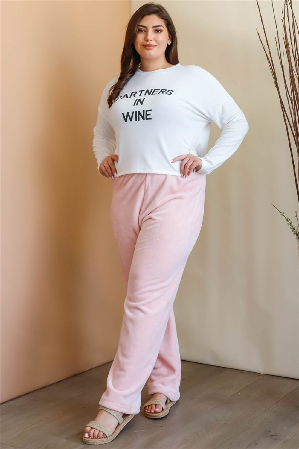 Plus Size Elastic Waist Wide Leg Pants - Pink