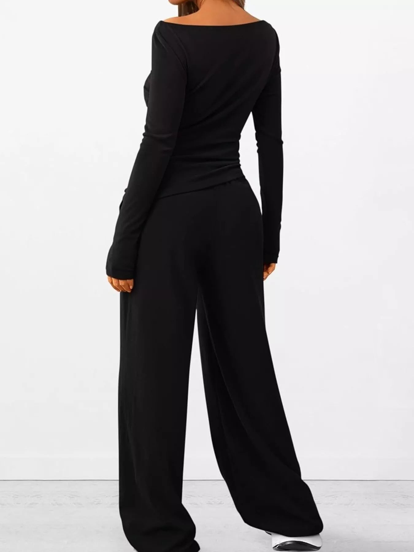 Long Sleeve Top and Wide Leg Pants Set -