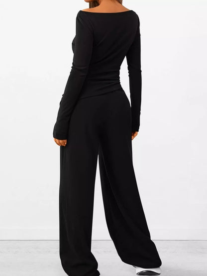 Long Sleeve Top and Wide Leg Pants Set -