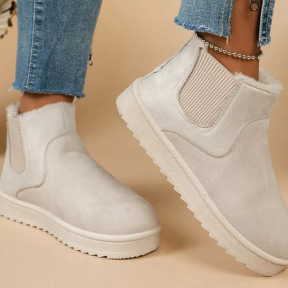 Round Toe Platform Boots - Beige