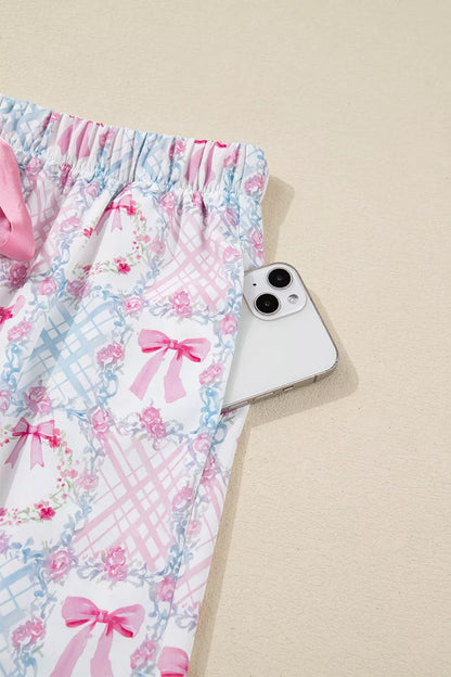 Wreath Pattern Tied Front Long Sleeve Pajama Set -