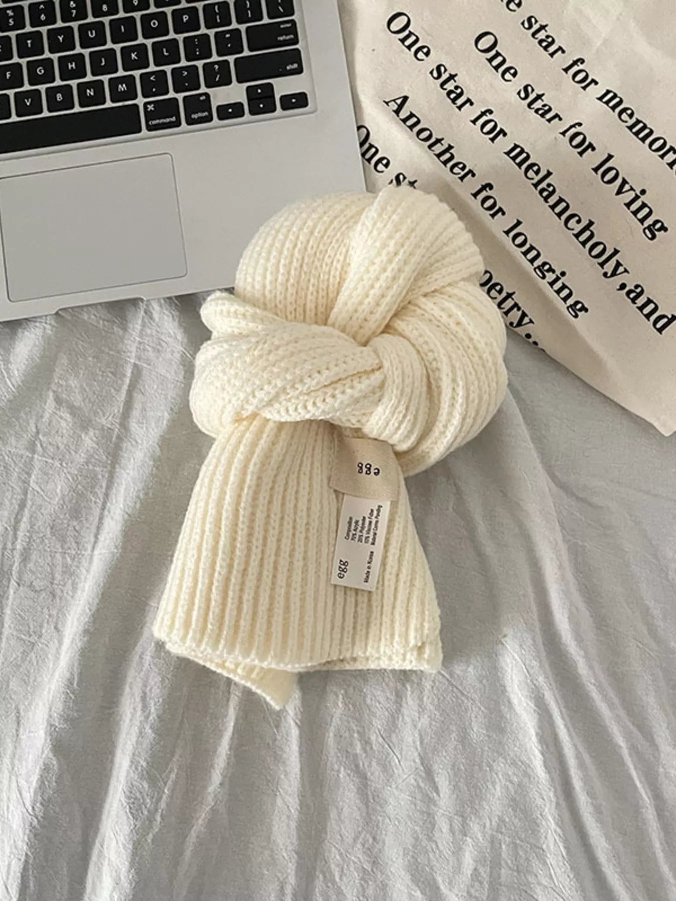 Knitted Ribbed Scarf - Milky White One Size