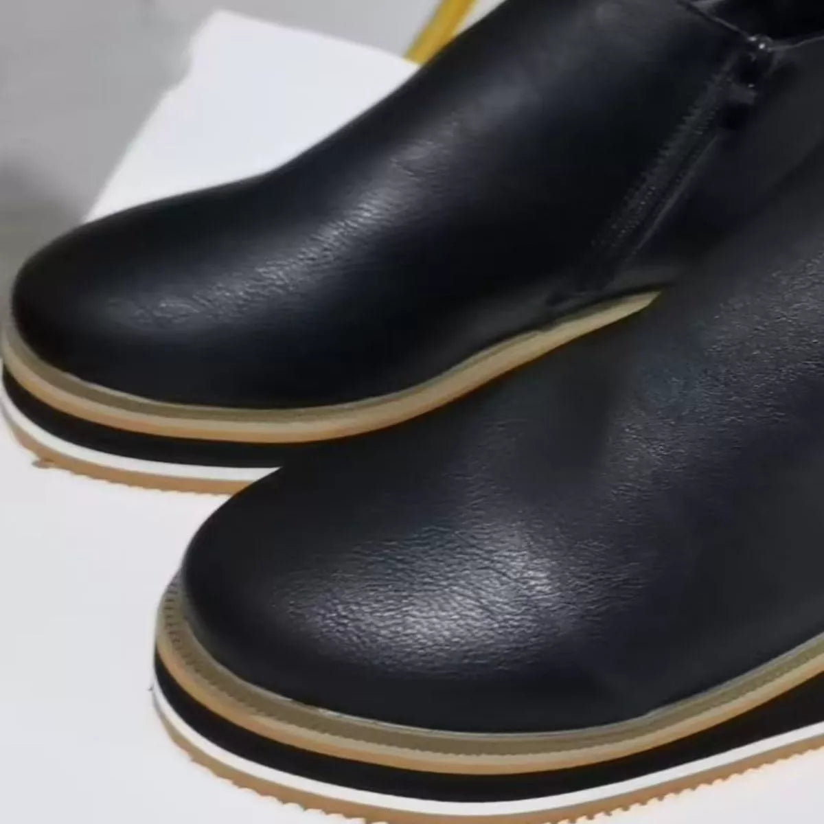 Ankle Wedge Boots with Zipper - Black