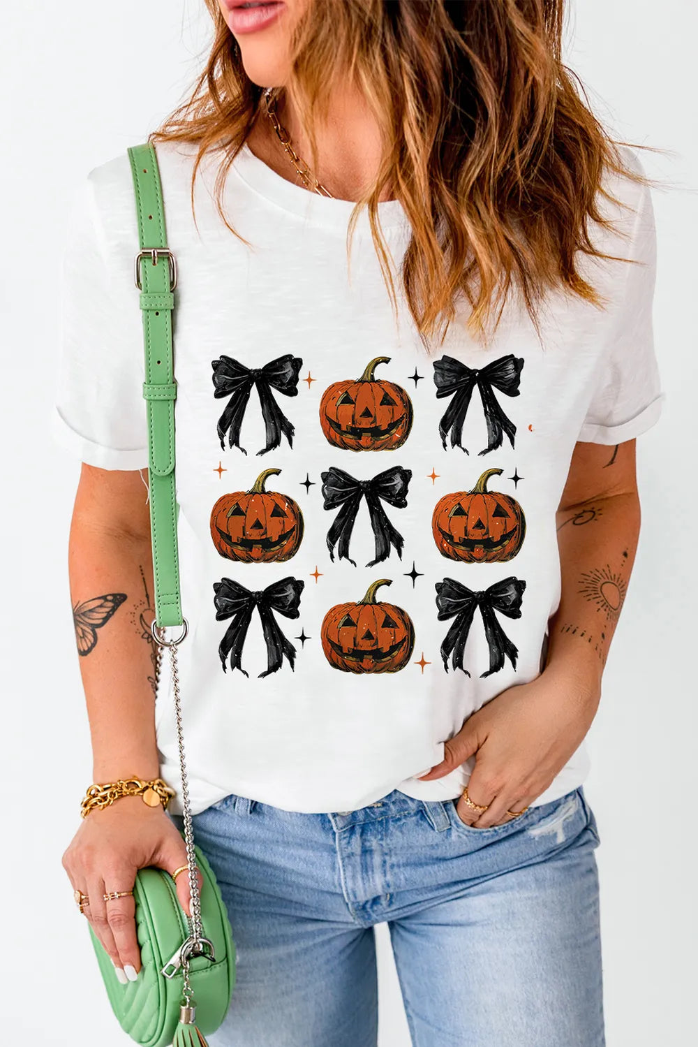 Pumpkin Round Neck Short Sleeve T-Shirt -