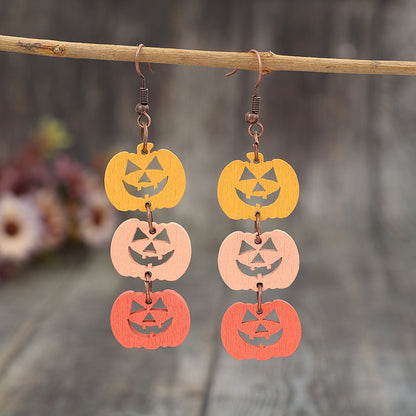 Wooden Contrast Pumpkin Earrings - Tangerine One Size