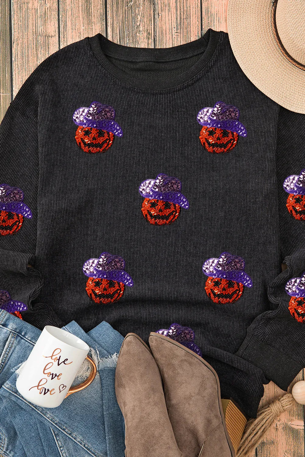 Sequin Pumpkin Long Sleeve Sweatshirt -