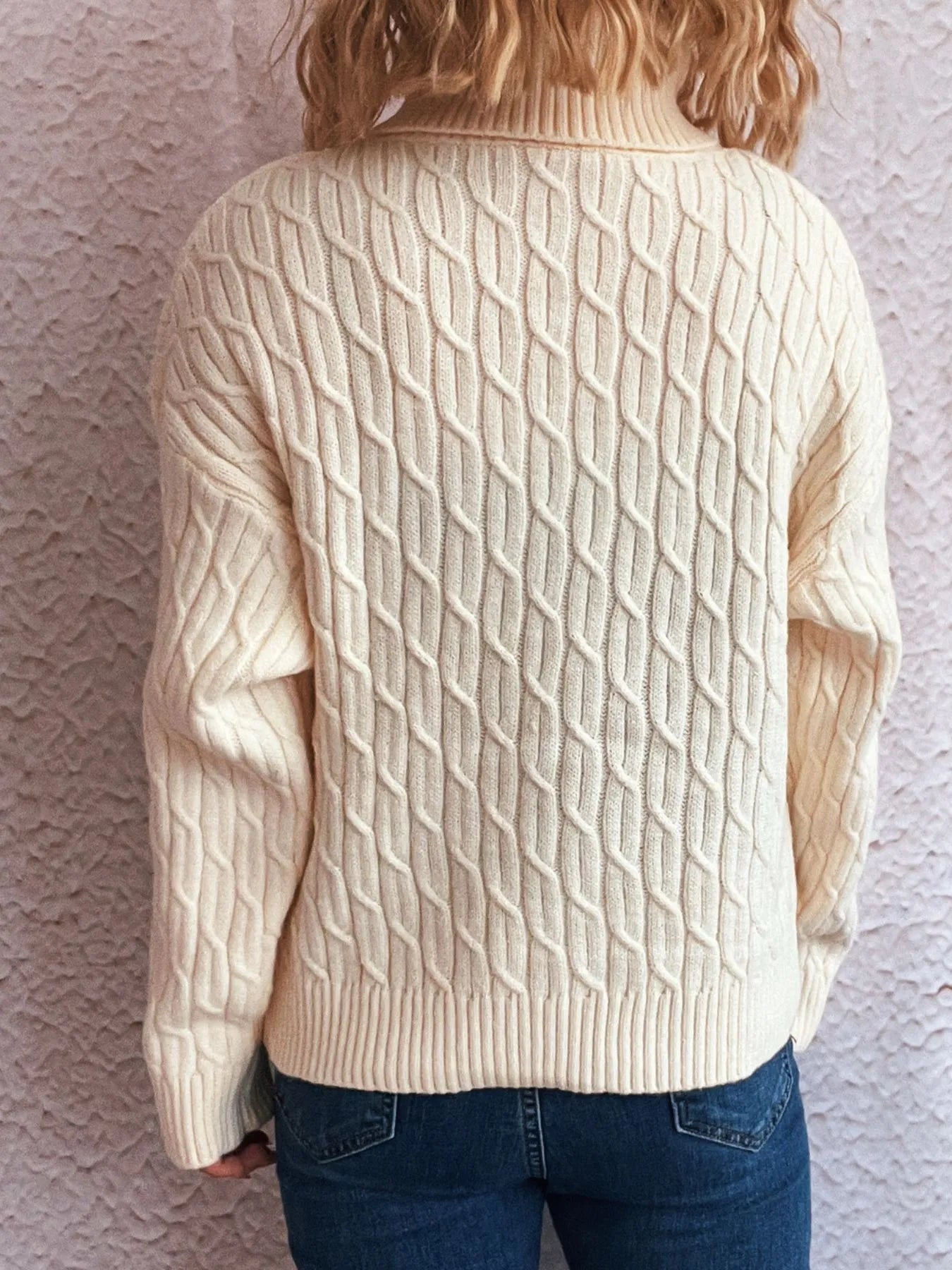 Pumpkin Turtleneck Long Sleeve Sweater - White One Size