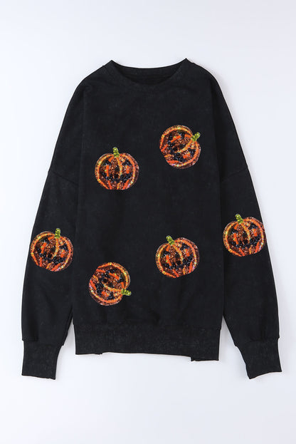 Pumpkin Print Dropped Shoulder Sweatshirt