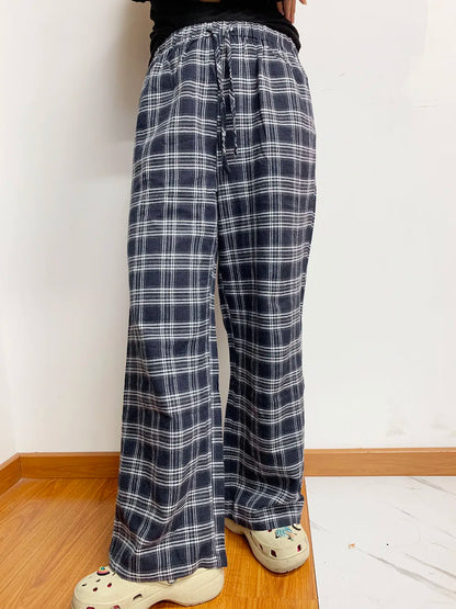 Plaid Drawstring Wide Leg Pants -