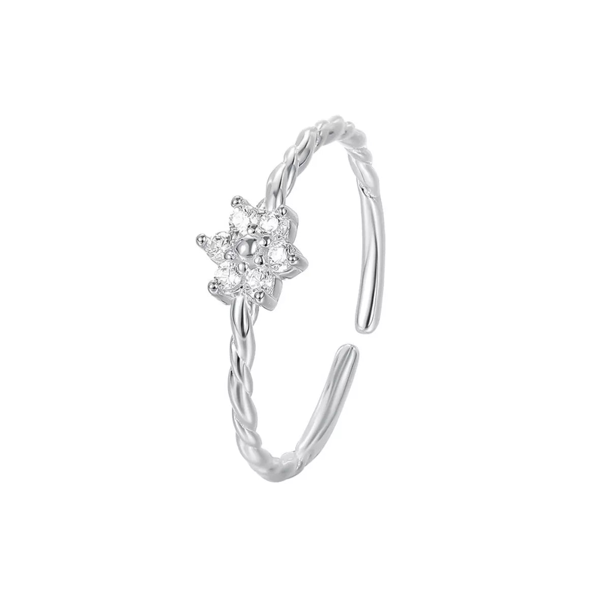 Sterling Silver Zircon Flower Open Ring -
