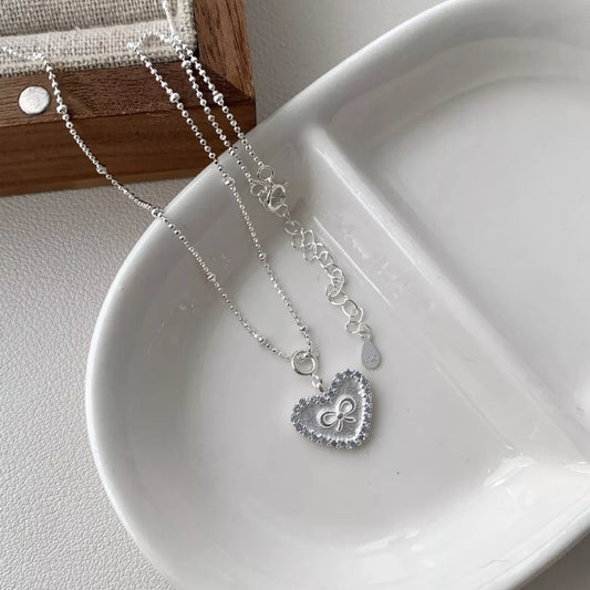 Sterling Silver Heart Necklace - Silver One Size