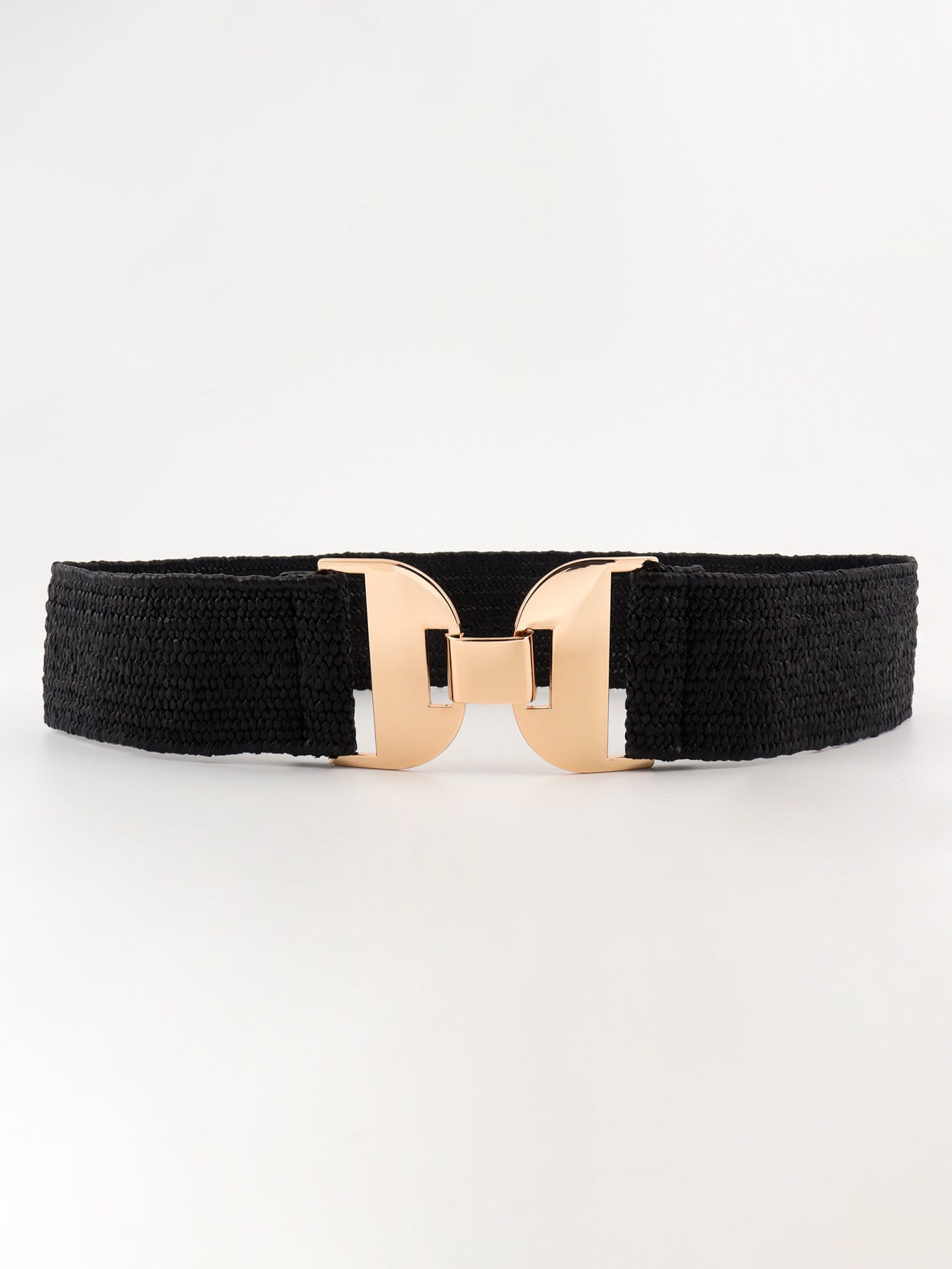 Alloy Buckle Elastic Belt - Black One Size