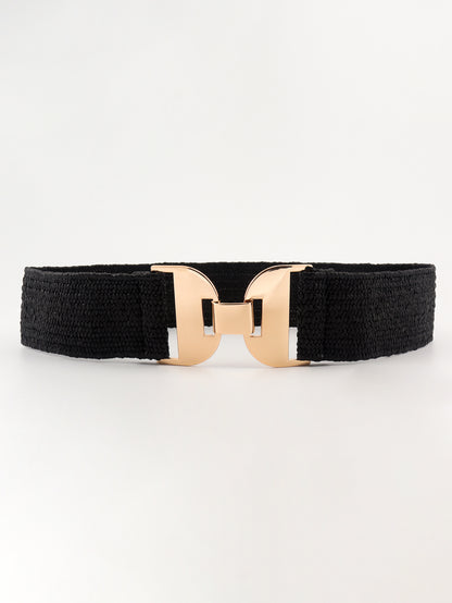 Alloy Buckle Elastic Belt - Black One Size