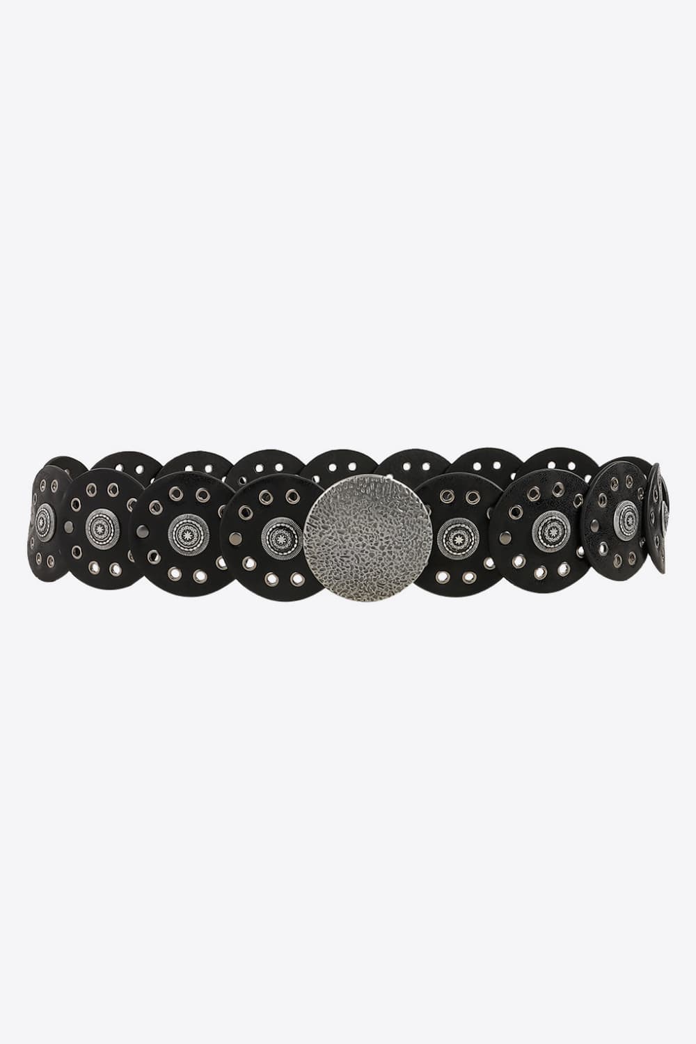 Round Shape PU Leather Belt - Black Style B One Size