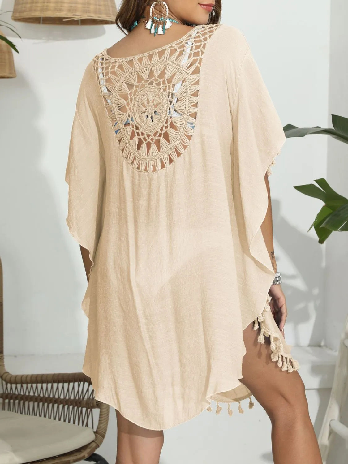 Tassel Crochet Round Neck Cover-Up -